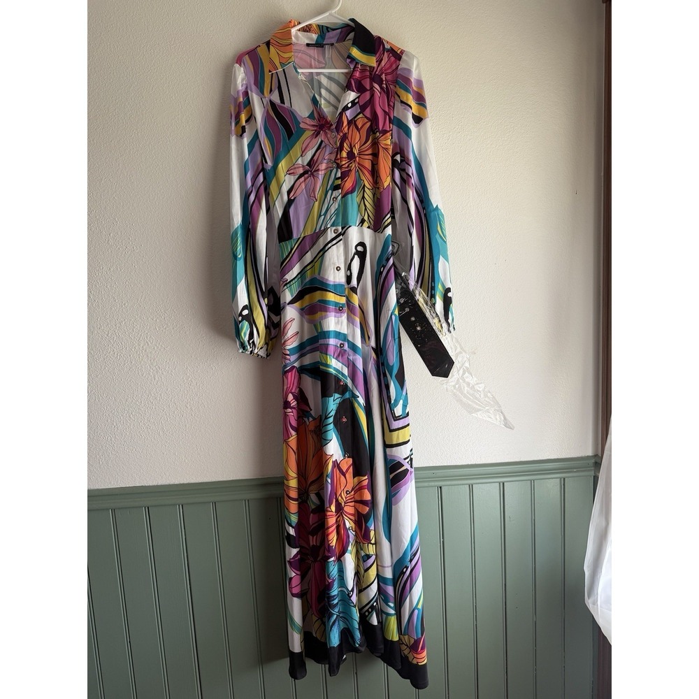 NEW Boston Proper Venice Abstract Print Long Maxi Dress Women's Sz 14